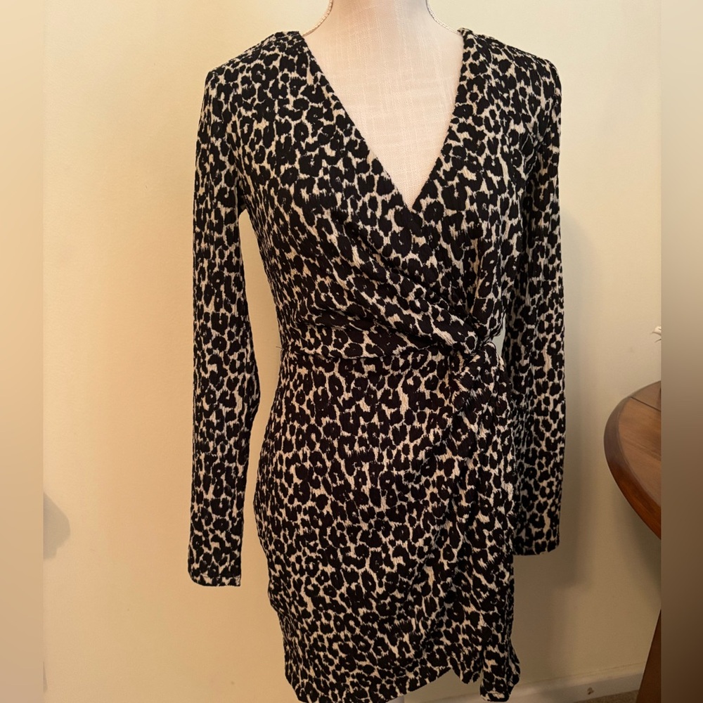 Flowy fabric, animal print, V neck design short dress